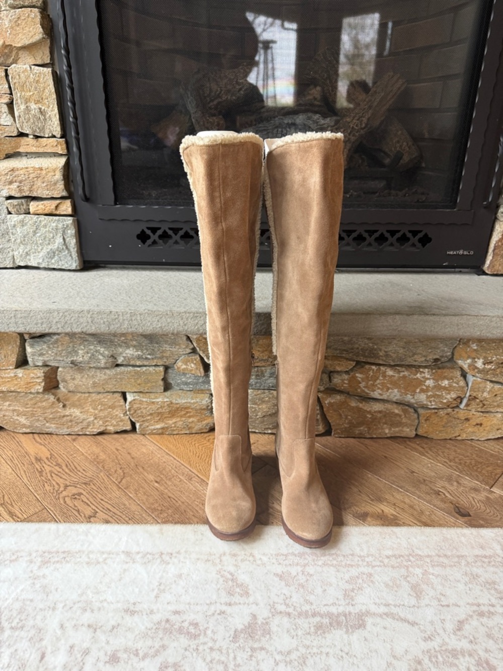 Vince Camuto Tall Suede Shearling-Lined Boots in Camel